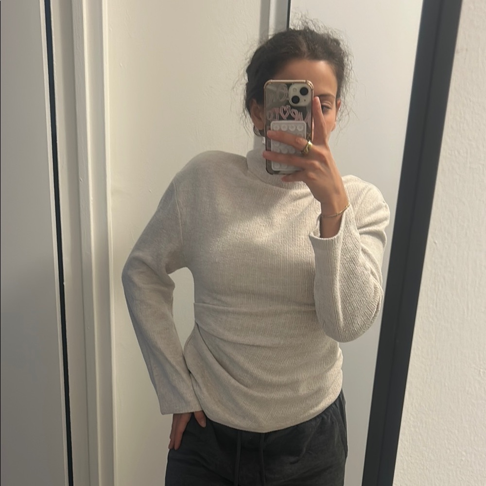 Zara Cream Cowl Neck Sweater Cozy Knit